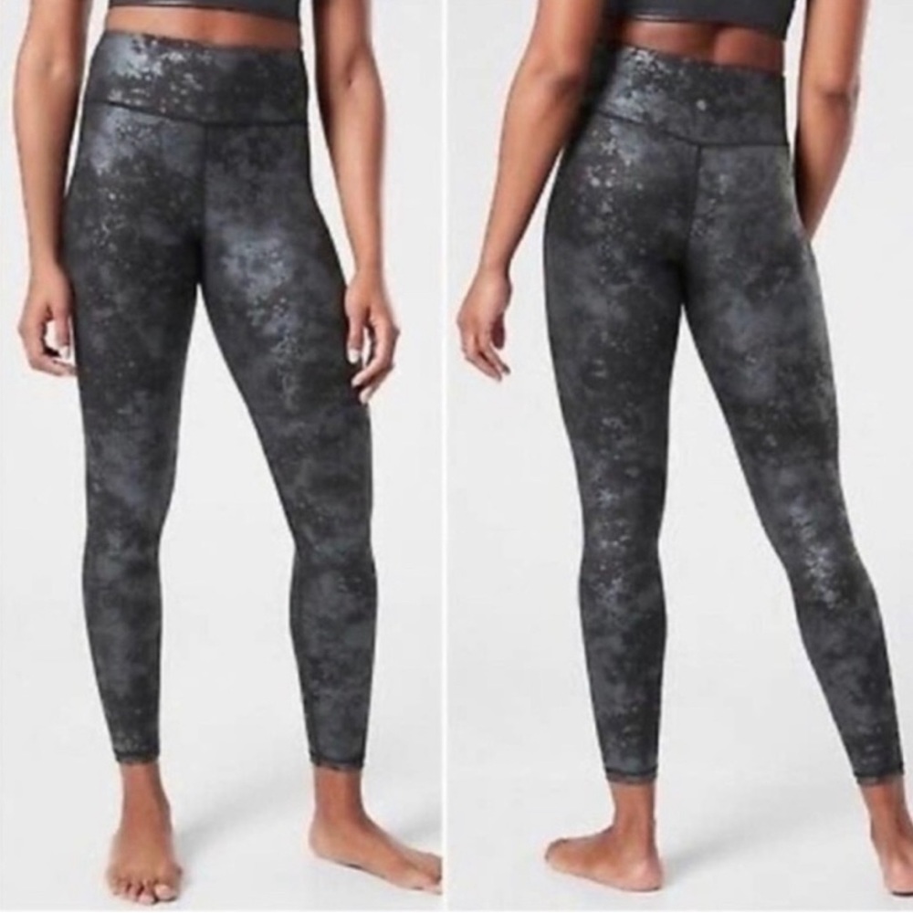 Athleta Elation Misty Lace Tight Womens Leggings Size Small Silver Gray Black